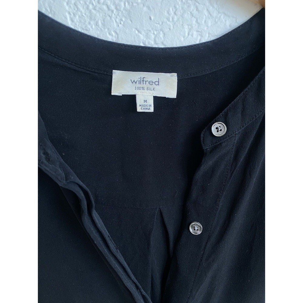 Wilfred Mini Dress Womens M Black 100% Silk Long Sleeve Button Career LBD - Picture 2 of 10